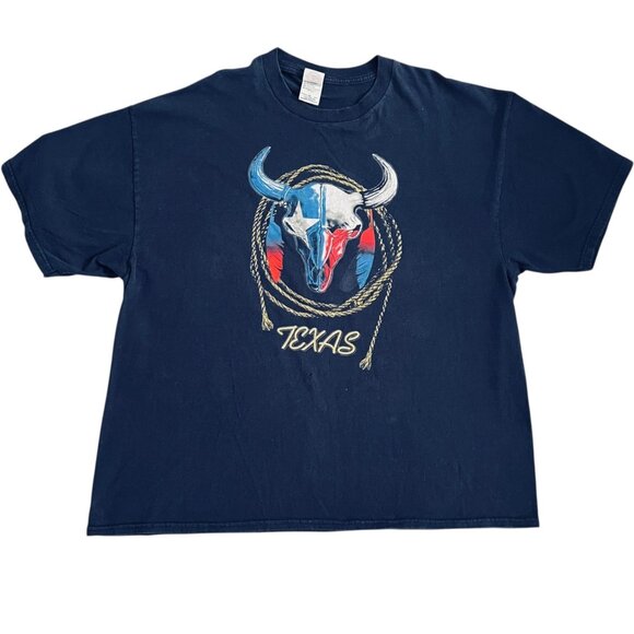 Vtg Texas Longhorn Skull T-Shirt Delta Pro Weight Blue 2XL Southwestern Rodeo - Picture 1 of 9